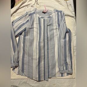 Ann Taylor loft Striped Blue and White Button-Up Shirt